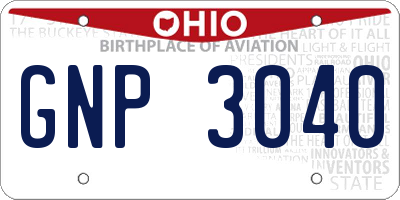 OH license plate GNP3040