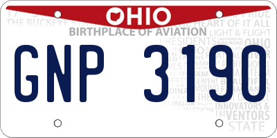 OH license plate GNP3190