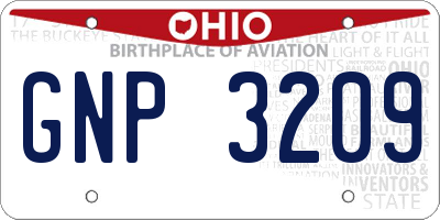 OH license plate GNP3209