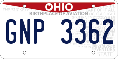 OH license plate GNP3362