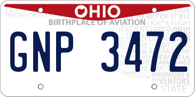 OH license plate GNP3472