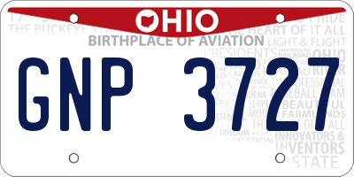 OH license plate GNP3727