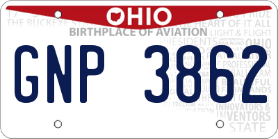 OH license plate GNP3862