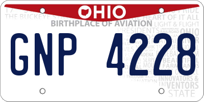 OH license plate GNP4228