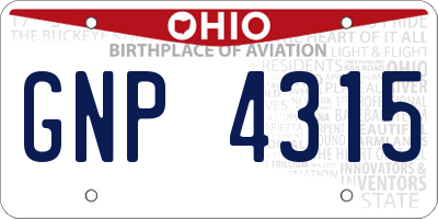 OH license plate GNP4315