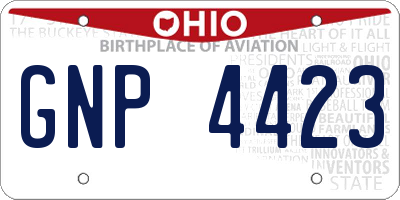 OH license plate GNP4423