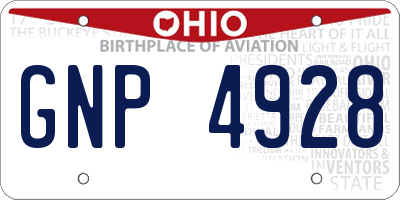 OH license plate GNP4928