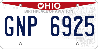 OH license plate GNP6925