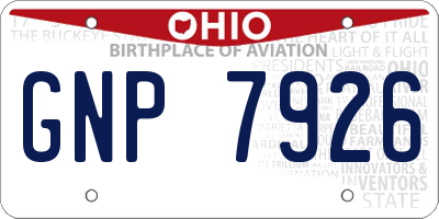 OH license plate GNP7926