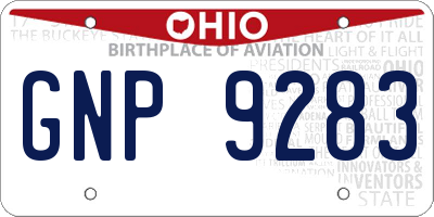 OH license plate GNP9283
