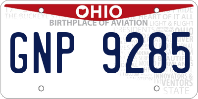 OH license plate GNP9285