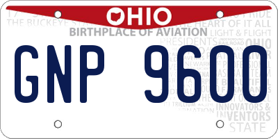 OH license plate GNP9600