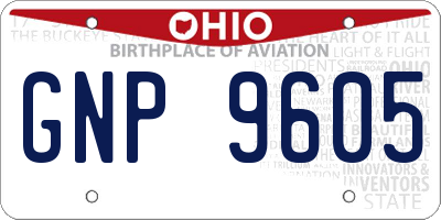 OH license plate GNP9605