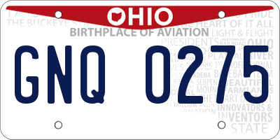 OH license plate GNQ0275