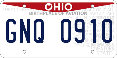 OH license plate GNQ0910
