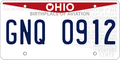 OH license plate GNQ0912