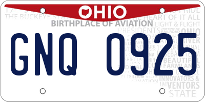 OH license plate GNQ0925
