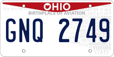 OH license plate GNQ2749