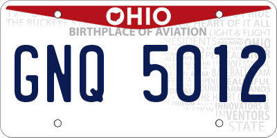 OH license plate GNQ5012