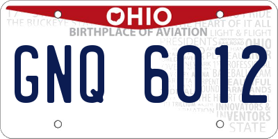 OH license plate GNQ6012