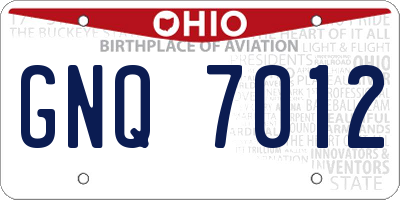 OH license plate GNQ7012