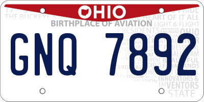OH license plate GNQ7892