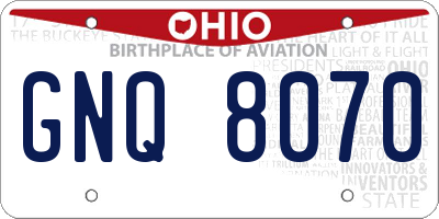OH license plate GNQ8070