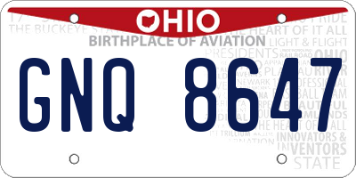 OH license plate GNQ8647
