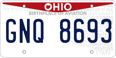 OH license plate GNQ8693