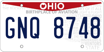 OH license plate GNQ8748