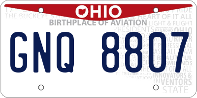 OH license plate GNQ8807