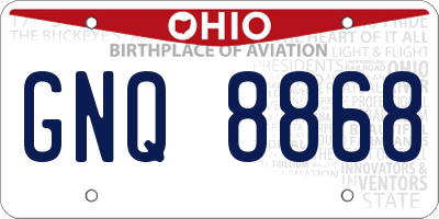 OH license plate GNQ8868
