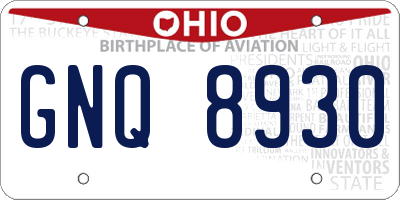 OH license plate GNQ8930