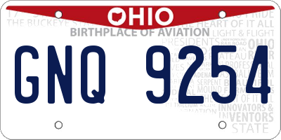 OH license plate GNQ9254