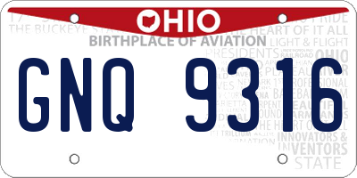 OH license plate GNQ9316