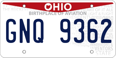 OH license plate GNQ9362