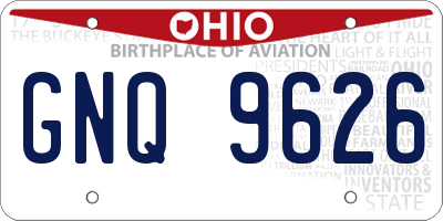 OH license plate GNQ9626