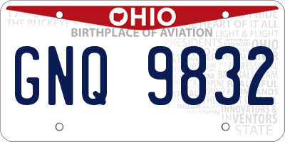 OH license plate GNQ9832