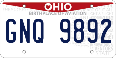 OH license plate GNQ9892