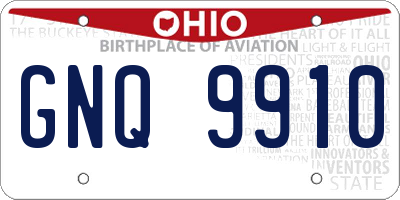 OH license plate GNQ9910