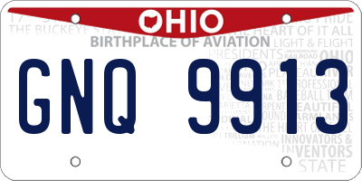 OH license plate GNQ9913