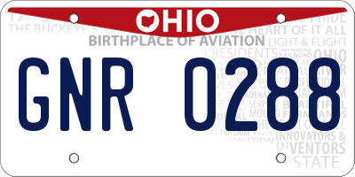 OH license plate GNR0288