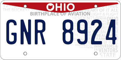 OH license plate GNR8924