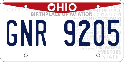 OH license plate GNR9205