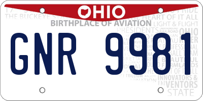 OH license plate GNR9981