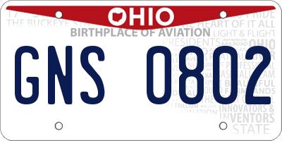 OH license plate GNS0802