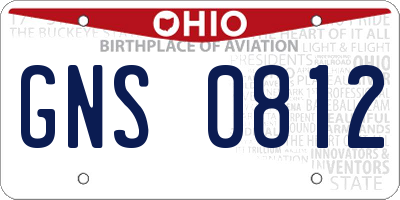 OH license plate GNS0812