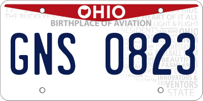 OH license plate GNS0823