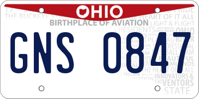OH license plate GNS0847