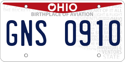 OH license plate GNS0910